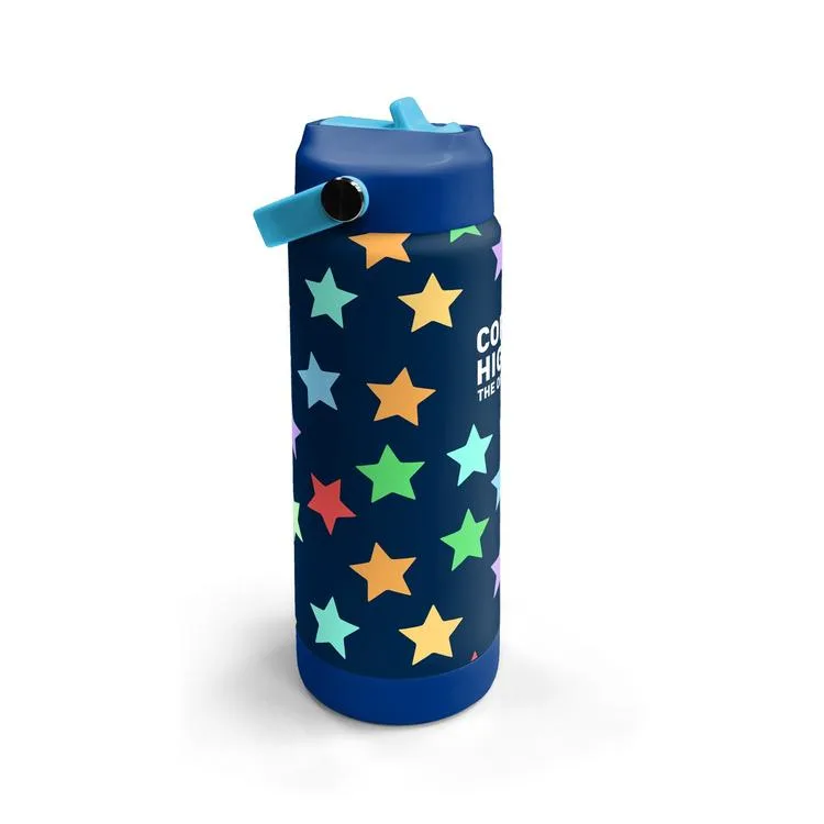 CORAL HIGH 38309 KIDS LACİVERT RENKLİ YILDIZ DESENLİ KATLANIR AĞIZLI PİPETLİ ÇELİK TERMOS 650ML