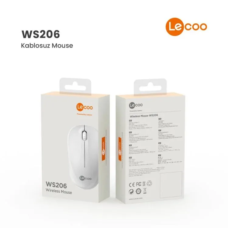 LENOVO LECOO WS206 1200 DPI 3 TUŞLU KABLOSUZ OPTİK MOUSE BEYAZ