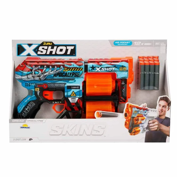 SUNMAN ZURU 36517 X-SHOT SKINS DREAD SÜNGER ATAN SİLAH 12 MERMİ 8+
