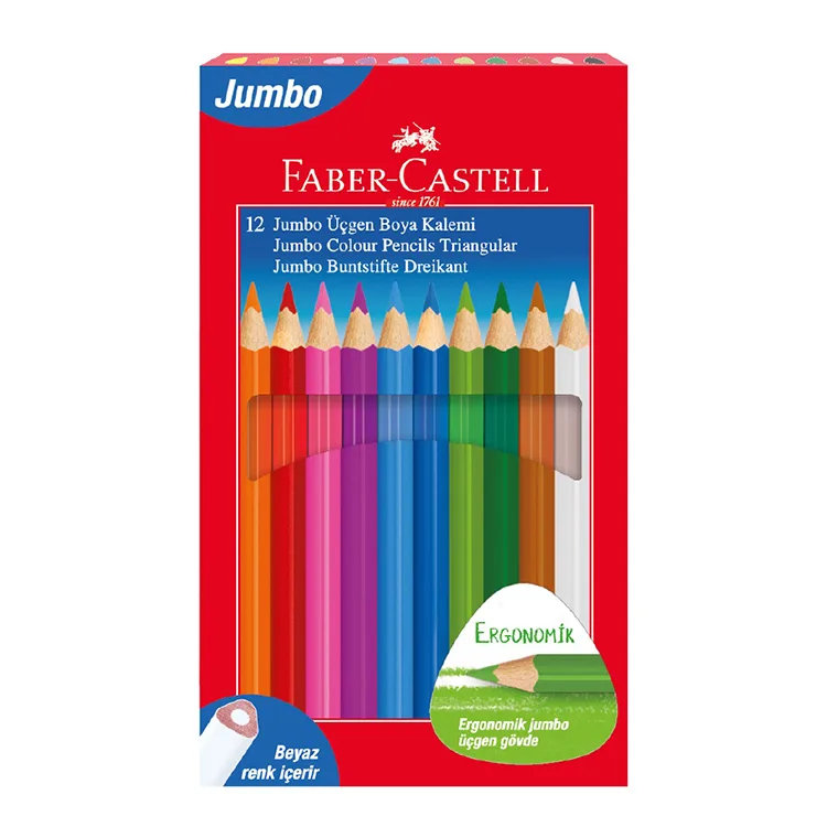 FABER CASTELL JUMBO ÜÇGEN TAM BOY KURU BOYA KALEMİ 12'Lİ