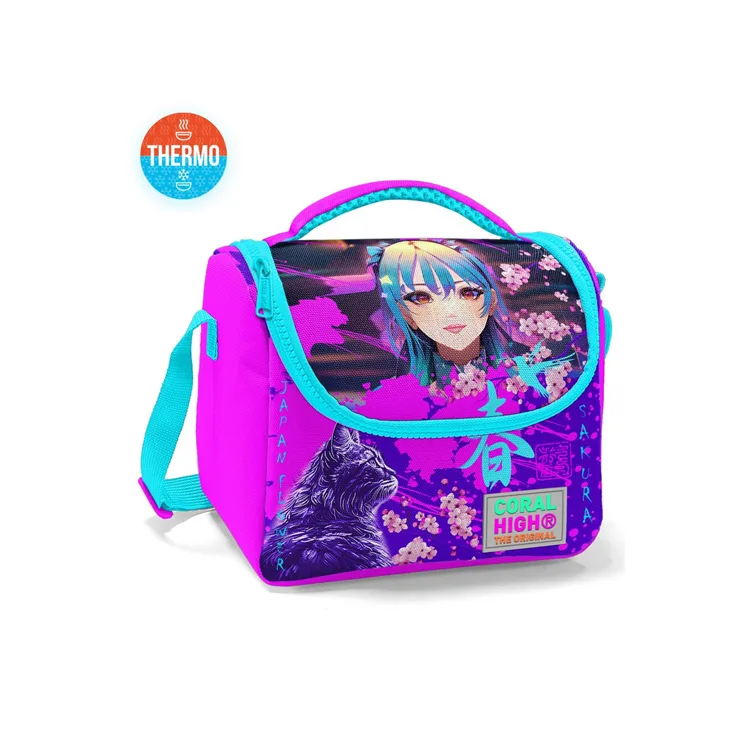 CORAL HIGH 11753 KIDS MOR PEMBE ANİME KEDİ DESENLİ THERMO BESLENME ÇANTASI