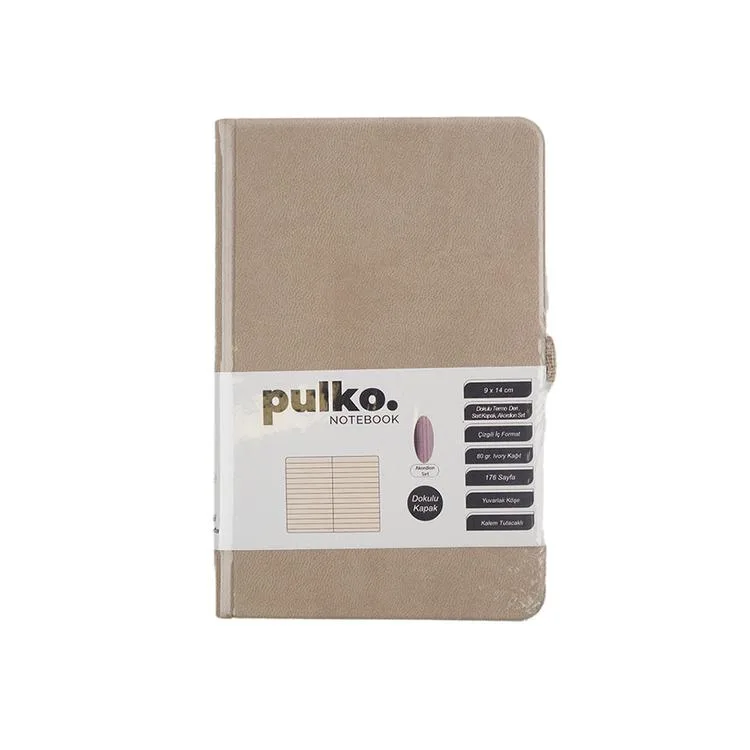 PULKO PND040 SERT KAPAK 9x14cm 80gr.176 SAYFA TERMO DERİ ÇİZGİLİ NOT DEFTER - BEJ