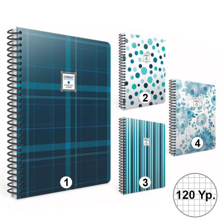 GIPTA COBALT SPİRALLİ SERT KAPAK 17x24 120YP. KARELİ DEFTER