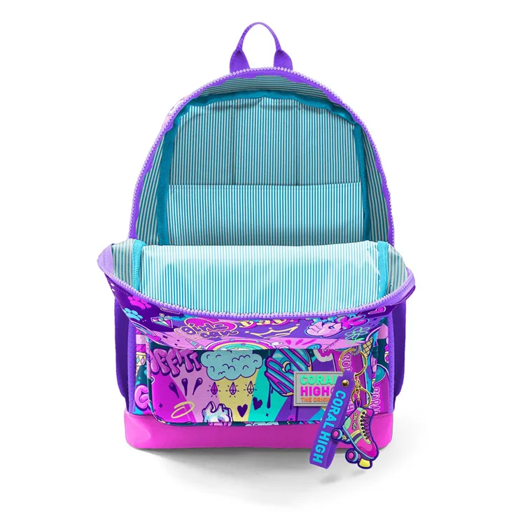 CORAL HIGH 23760 KIDS PEMBE MOR GRAFİTİ DESENLİ DÖRT BÖLMELİ SIRT ÇANTASI
