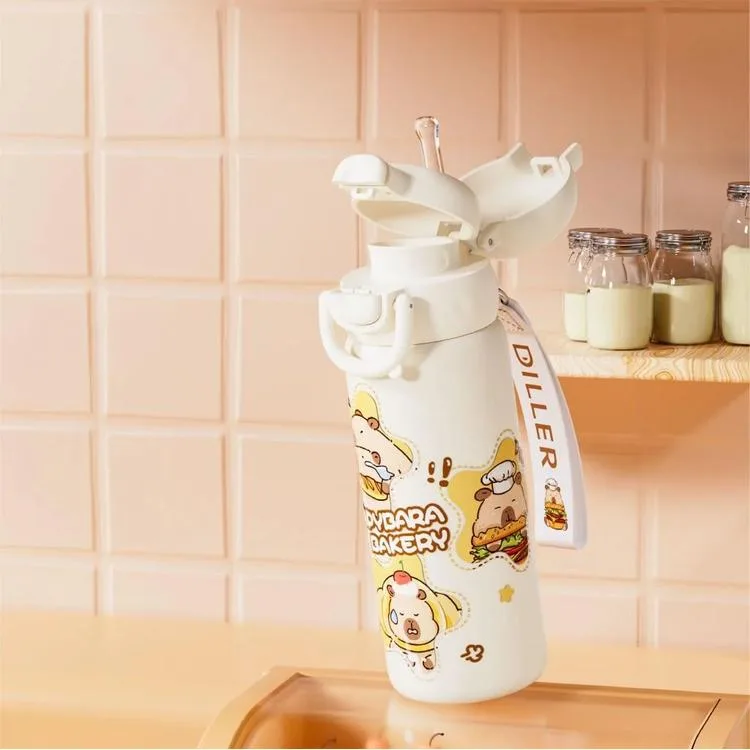 VAGONLİFE DILLER ÇELİK TERMOS/MATARA ÇİFT KAPAKLI PİPETLİ/PİPETSİZ KULLANIM D9361 600ML - WHITE