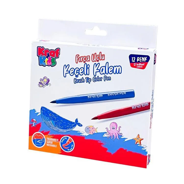 KRAF KIDS 295 FIRÇA UÇLU KEÇELİ KALEM SETİ 12'Lİ KARTON KUTU