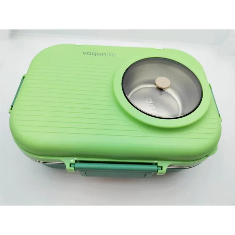 VAGONLİFE BL70100 ÇELİK YEMEK KABI 900 ML 3 BÖLMELİ LUNCH BOX YEŞİL