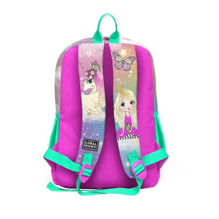 CORAL HIGH 23733 DÖRT BÖLMELİ PEMBE SU YEŞİLİ UNICORN DESENLİ KIZ SIRT ÇANTASI