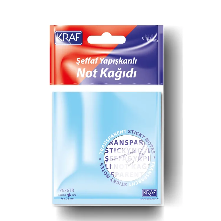 KRAF 7676TR ŞEFFAF YAPIŞKANLI NOT KAĞIDI 100yp.76x76mm. KARIŞIK RENK