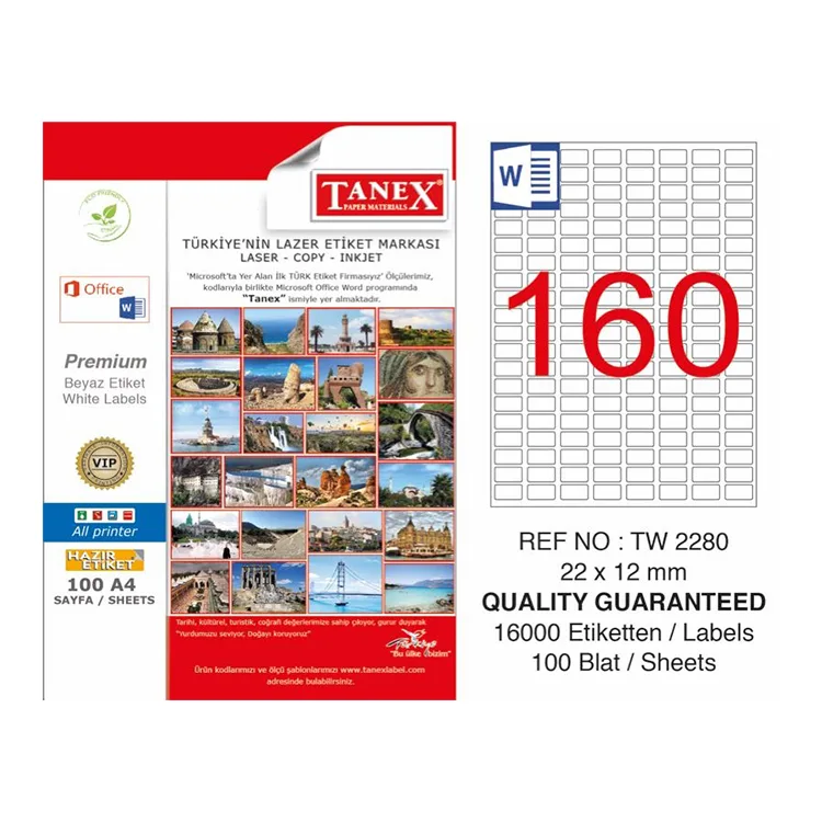 TANEX 22x12 mm LASER ETİKET TW-2280
