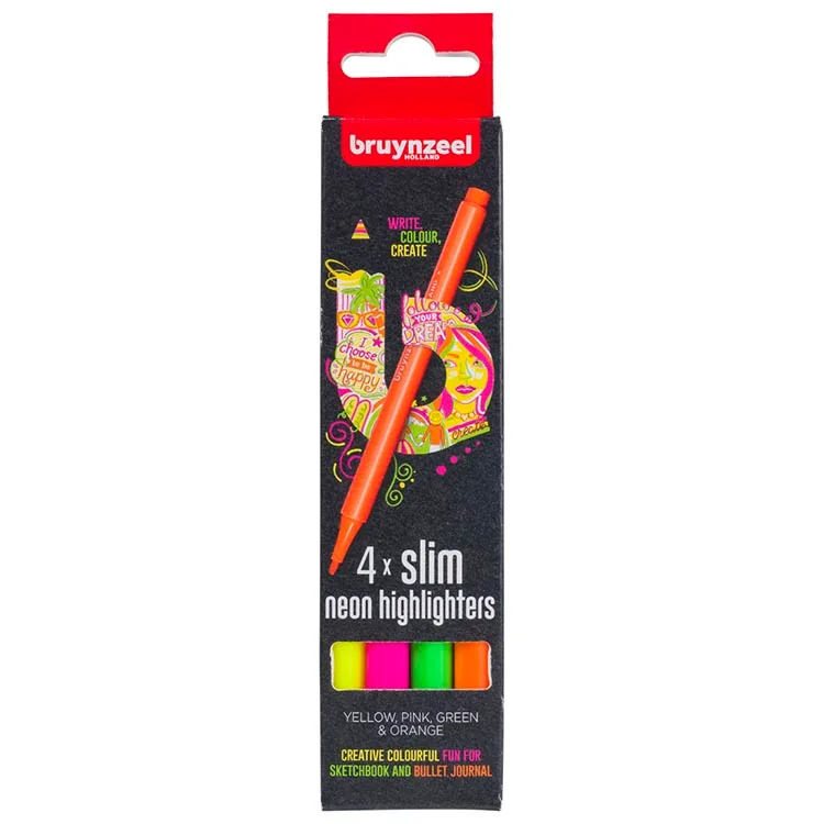 BRUYNZEEL HIGHLIGHTER NEON İNCE 2.5mm 4'LÜ FOSFORLU KALEM SETİ - 60283504