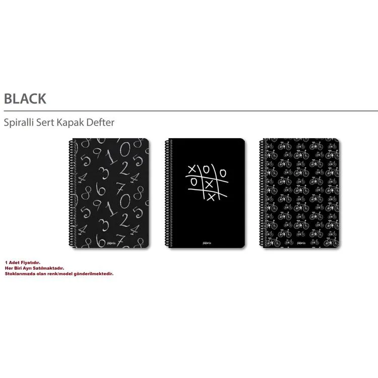 PAPİRÜS BLACK SERT KAPAK SPİRALLİ 16X23 120YP. ÇİZGİSİZ (DÜZ) DEFTER