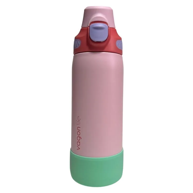 VAGONLİFE ÇELİK TEK KAPAK PİPETLİ/ PİPETSİZ KULLANIM KULPLU MATARA/TERMOS VGN1102 700ML - PEMBE