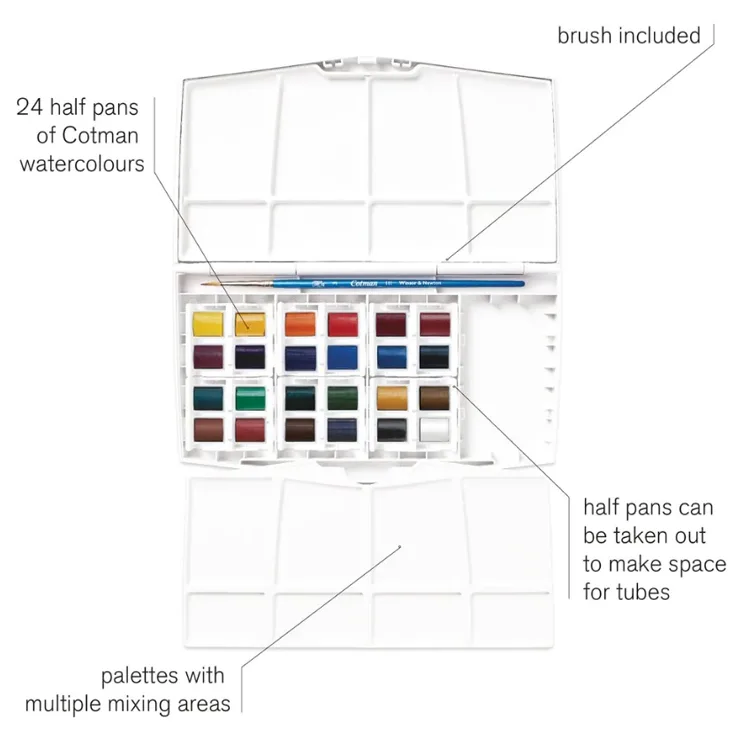 WINSOR & NEWTON COTMAN SULU BOYA SETİ PAINTING PLUS 24'LÜ (24xYARIM TABLET) - 0390376