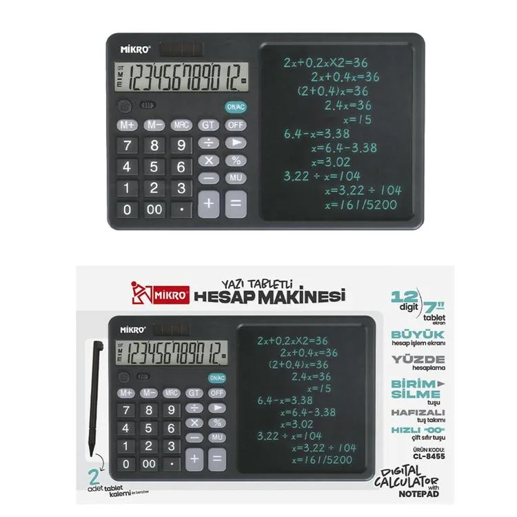 MİKRO CL-8455 2 TABLET KALEMLİ YAZI 7 INCH TABLETLİ HESAP MAKİNESİ SİYAH