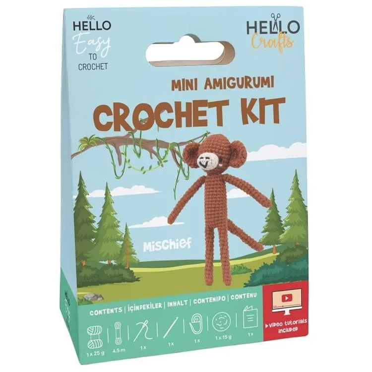 HELLO CRAFTS EASY HC128 CROCHET MİNİ AMIGURUMI ÖRGÜ KİTİ - SEVİMLİ MAYMUN MISCHIEF (1 SET)