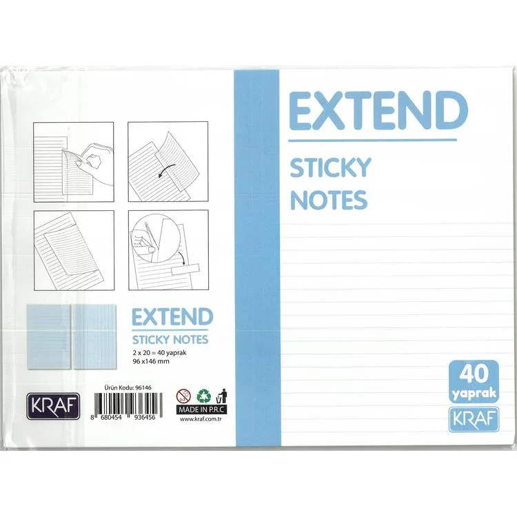 KRAF 96146 YAPIŞKANLI NOT KAĞIDI EXTEND 96x146mm (2x20) 40 YP.
