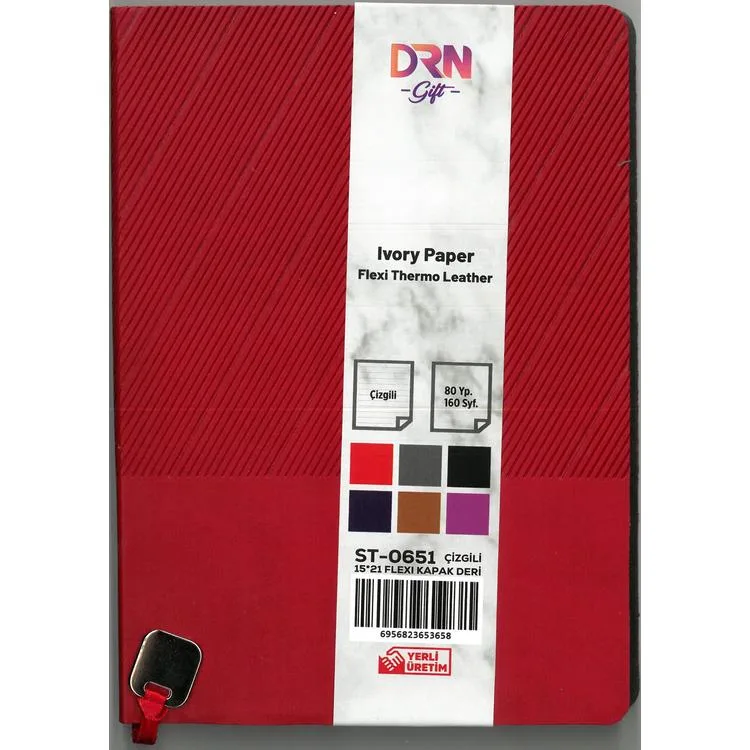 DRN GIFT ST-0651 15x21 FLEXI KAPAK DERİ MODEL 80 YP. ÇİZGİLİ DEFTER - TEKLİ
