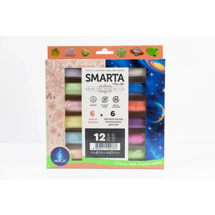 SMARTA 30000091 HAVAYLA KURUYAN MODELLEME HAMURU MAGIC SET 12x25g 12 RENK