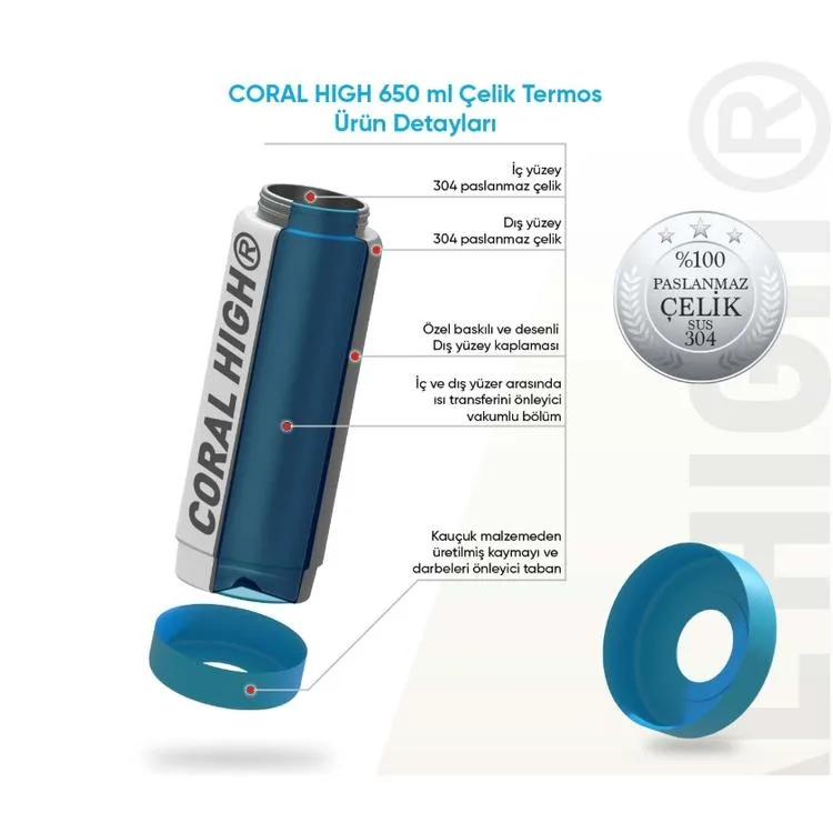 CORAL HIGH 38392 KIDS RENKLİ BLOK DESENLİ KATLANIR AĞIZLI PİPETLİ ÇELİK TERMOS 650ML