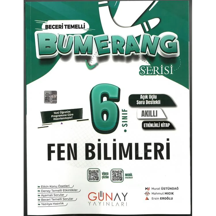 GÜNAY 6. SINIF FEN BİLİMLERİ BUMERANG BECERİ TEMELLİ AKILLI ETKİNLİKLİ KİTAP SORU BANKASI