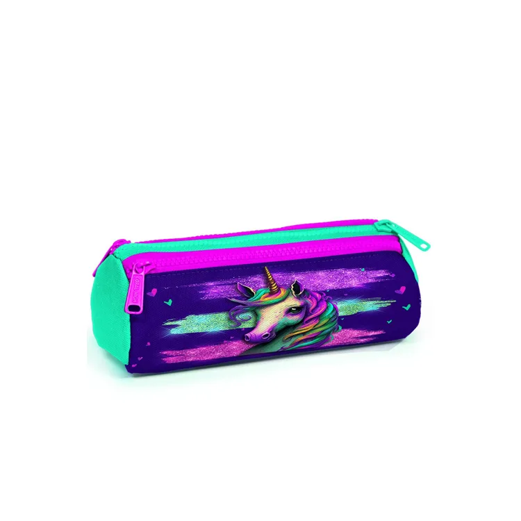CORAL HIGH 22058 KIDS PEMBE SU YEŞİLİ UNICORN DESENLİ ÜÇ BÖLMELİ KALEM ÇANTASI