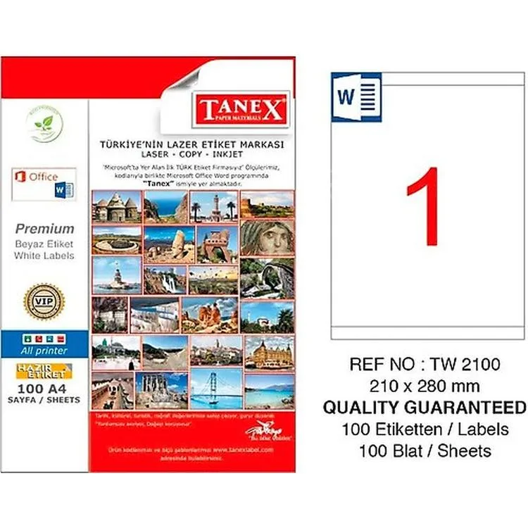 TANEX 210x280 mm LASER ETİKET TW-2100