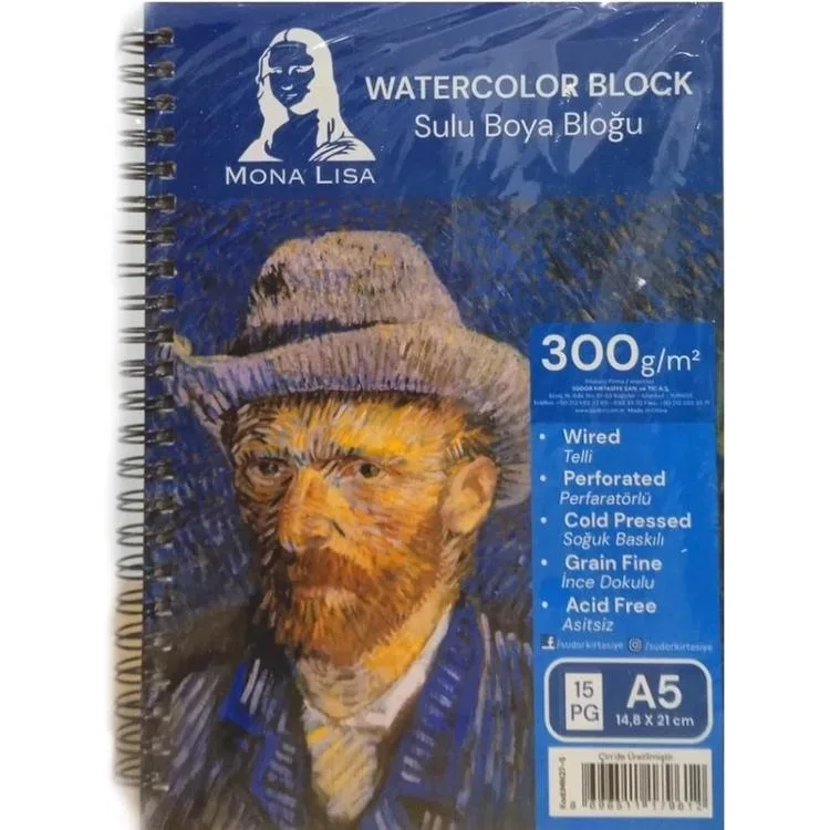 SÜDOR MN27-5 MONA LISA SPİRALLİ RESİM DEFTERİ - SULU BOYA BLOĞU A5 (14.8x21cm) 300gr. 15YP.