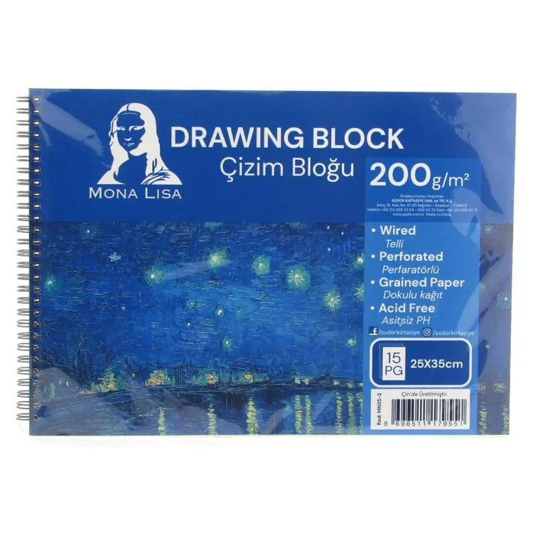 SÜDOR MN25-2 MONA LISA SPİRALLİ RESİM DEFTERİ - ÇİZİM BLOĞU 25x35cm 200gr. 15YP.
