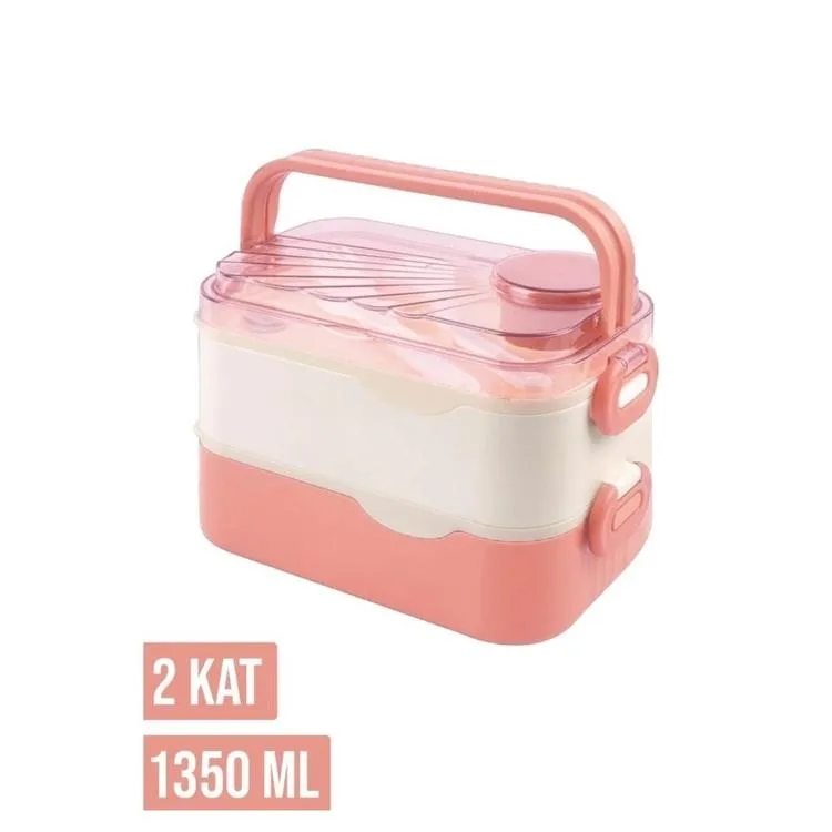 VAGONLİFE PASLANMAZ İKİ KATLI ÇELİK YEMEK KABI - LUNCH BOX BL10110-2S 1350 ML TURUNCU-BEYAZ
