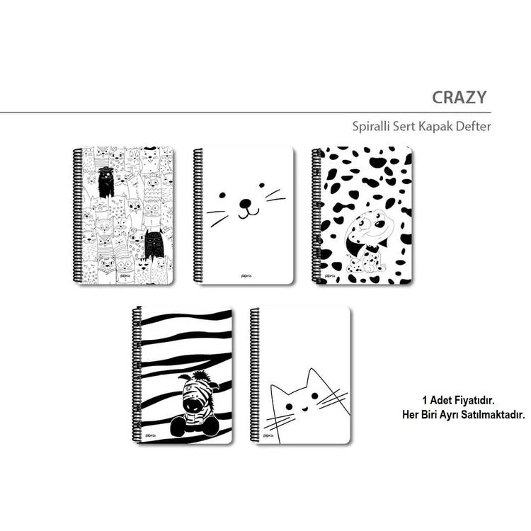 PAPİRÜS CRAZY SERT KAPAK SPİRALLİ 16X23 120YP. ÇİZGİSİZ DEFTER
