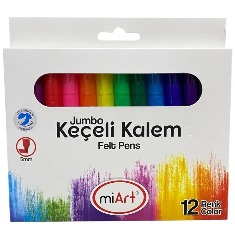 MİART MJKK12 5MM YIKANABİLİR JUMBO KEÇELİ KALEM 12'li (12 RENK) KARTON KUTU