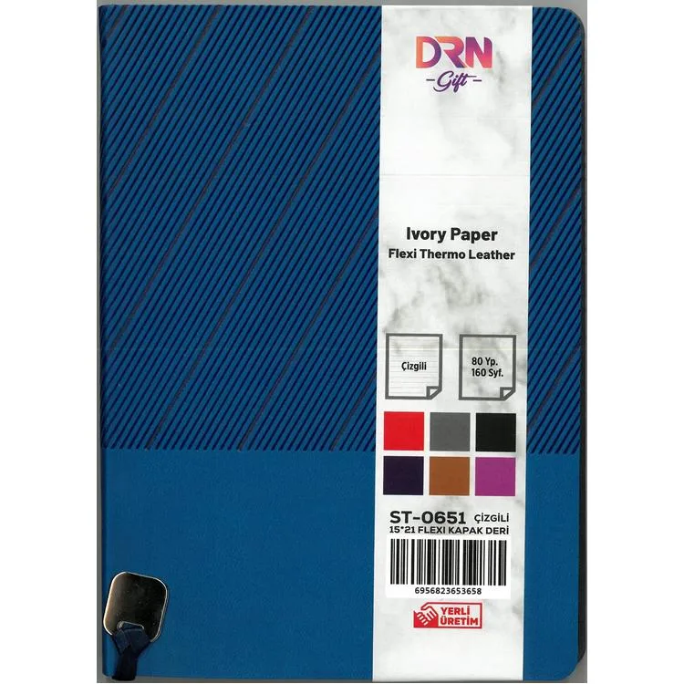 DRN GIFT ST-0651 15x21 FLEXI KAPAK DERİ MODEL 80 YP. ÇİZGİLİ DEFTER - TEKLİ