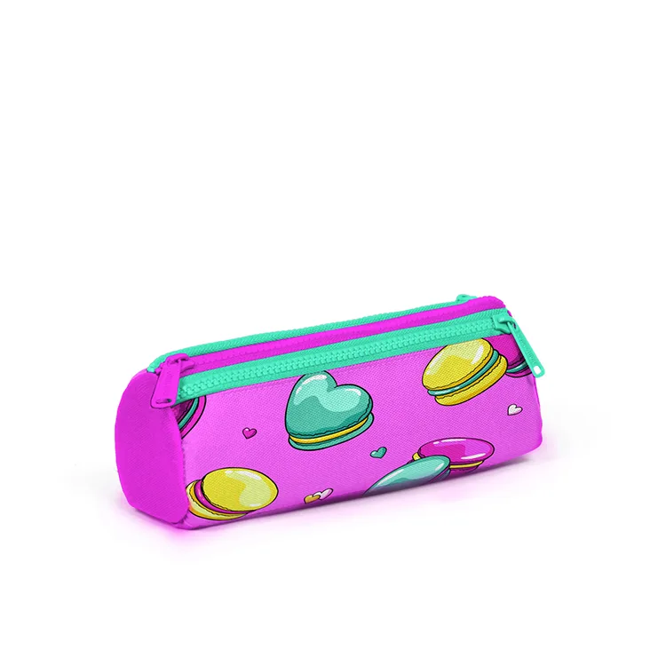 CORAL HIGH 22301 AÇIK PEMBE SU YEŞİLİ MAKARON DESENLİ ÜÇ BÖLMELİ KALEM ÇANTASI