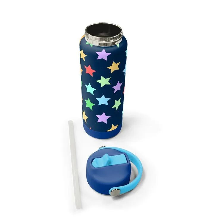 CORAL HIGH 38309 KIDS LACİVERT RENKLİ YILDIZ DESENLİ KATLANIR AĞIZLI PİPETLİ ÇELİK TERMOS 650ML