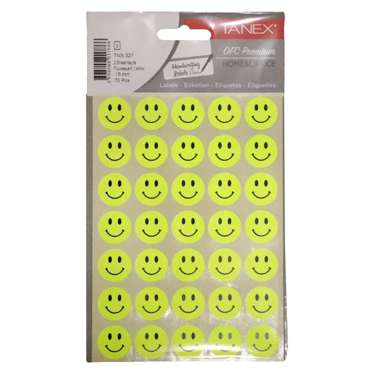 TANEX TNX-327 19mm. FLORASAN SARI GÜLEN YÜZ STICKER 2'Lİ