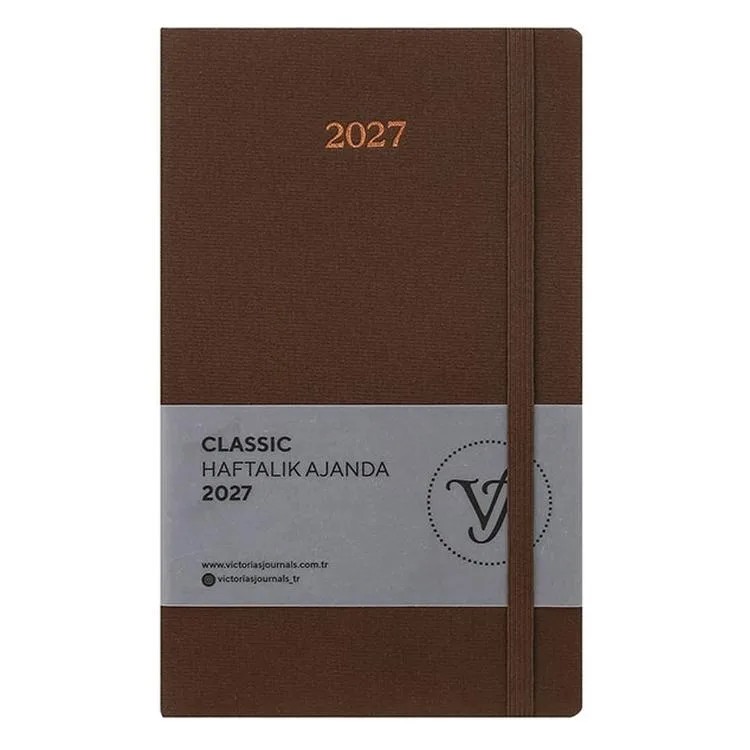 VICTORIA'S JOURNALS 226-2310 13x21cm CLASSIC SERT KAPAK CEPLİ LASTİKLİ HAFTALIK AJANDA - MAVİ