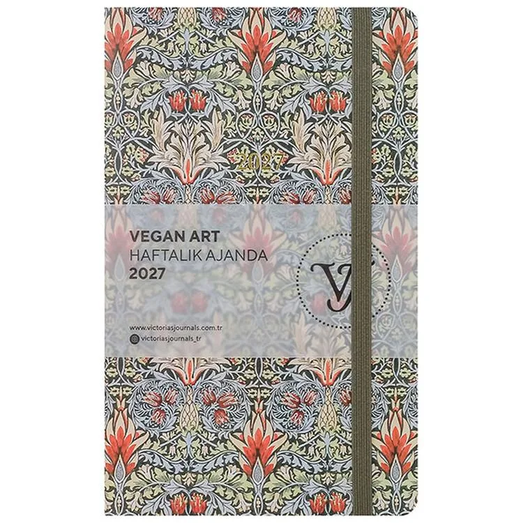 VICTORIA'S JOURNALS 226-2318 13x21cm SMYTH VEGAN ART SERT KAPAK CEPLİ LASTİKLİ HAFTALIK AJANDA - DESEN 2