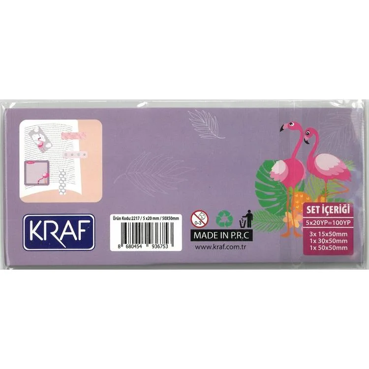 KRAF 2217FL FLAMINGO YAPIŞKANLI NOT KAĞIDI 1 SET 5 x20/ 100 YP.