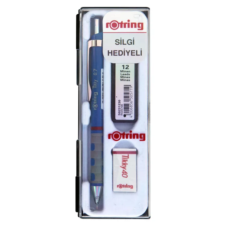 ROTRING TIKKY VERSATİL + MİN + SİLGİ 3'LÜ OKUL SETİ - 0.7 mm MAVİ
