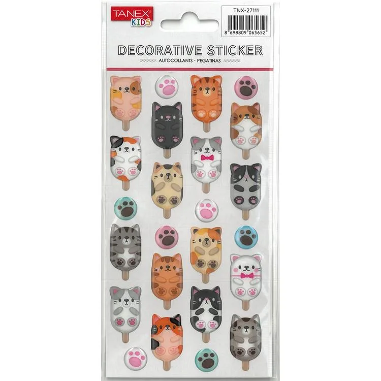 TANEX KIDS TNX-27111 DEKORATİF ETİKETLER - PUFFY BONCUK KEDİLER SERİSİ STICKER - TEKLİ
