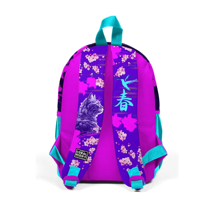 CORAL HIGH 23553 KIDS MOR PEMBE ANİME KEDİ DESENLİ İKİ BÖLMELİ MİNİK YUVA SIRT ÇANTASI