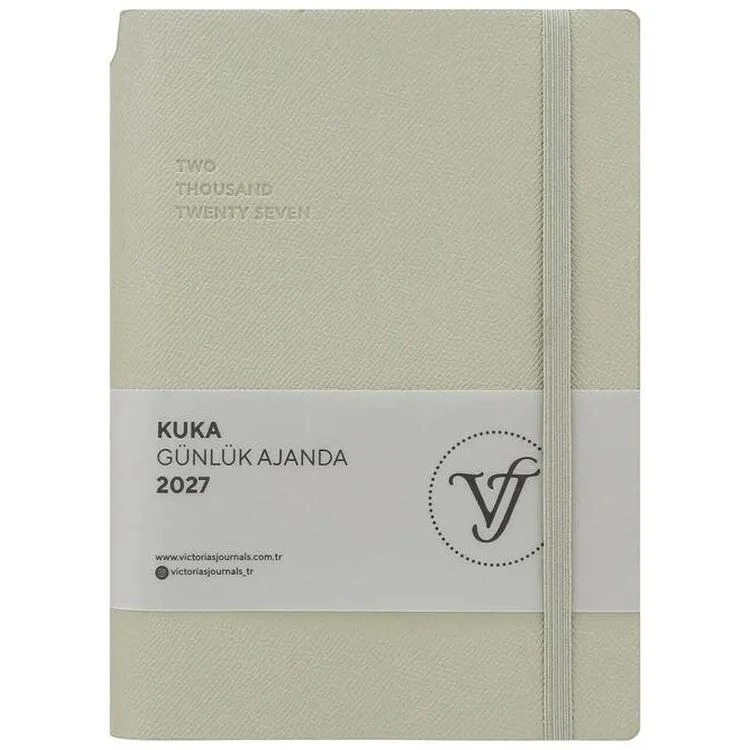 VICTORIA'S JOURNALS 226-2401 14x20,5 cm KUKA 416 SAYFA RENKLİ KENAR LASTİKLİ CEPLİ ESNEK KAPAK GÜNLÜK AJANDA - AÇIK YEŞİL