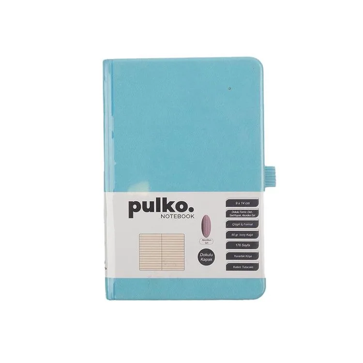 PULKO PND040 SERT KAPAK 9x14cm 80gr.176 SAYFA TERMO DERİ ÇİZGİLİ NOT DEFTER - BUZ MAVİSİ
