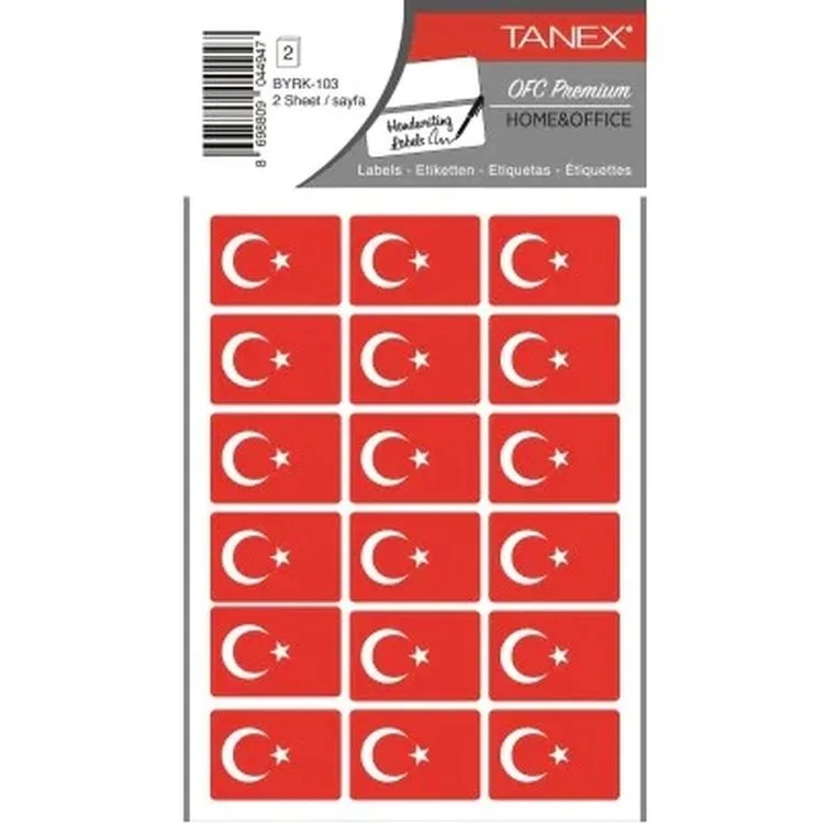 TANEX BYRK-103 32x22mm TÜRK BAYRAĞI ETİKETİ 2'Lİ