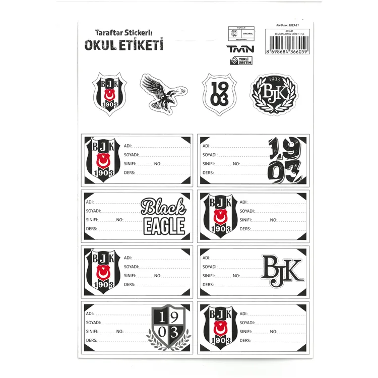 TMN BEŞİKTAŞ STICKER'LI OKUL ETİKETİ 3 YP - 463641