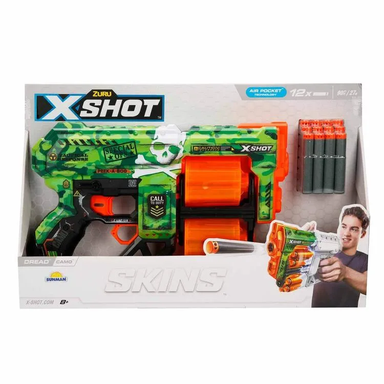 SUNMAN ZURU 36517 X-SHOT SKINS DREAD SÜNGER ATAN SİLAH 12 MERMİ 8+