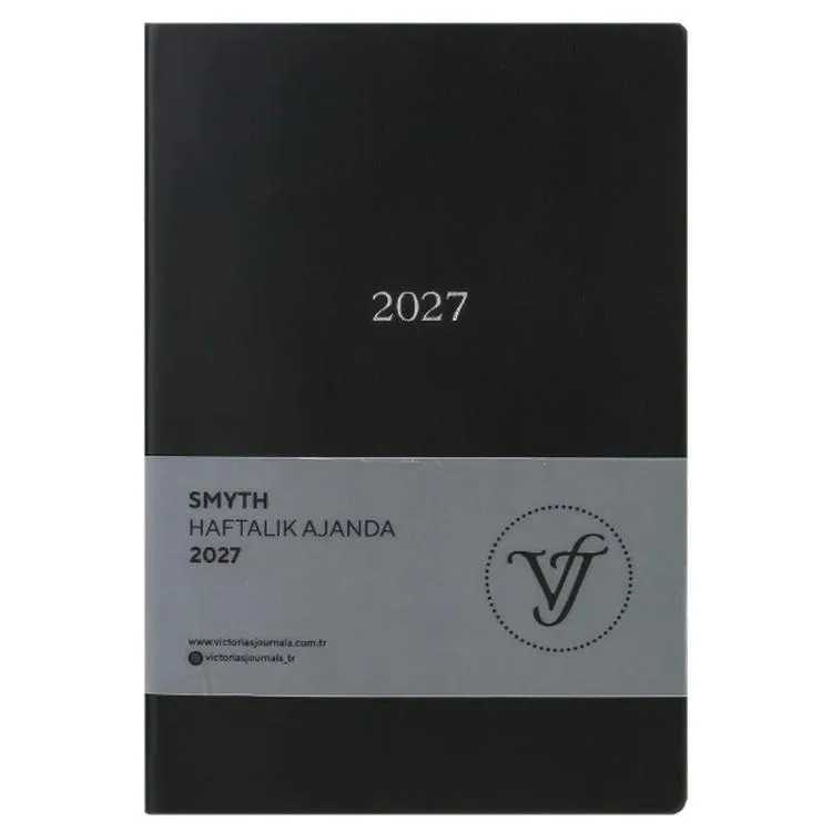 VICTORIA'S JOURNALS 226-2322 14x20,5 cm A5 SMYTH ESNEK KAPAK GÜMÜŞ YALDIZ KENAR HAFTALIK AJANDA - SİYAH