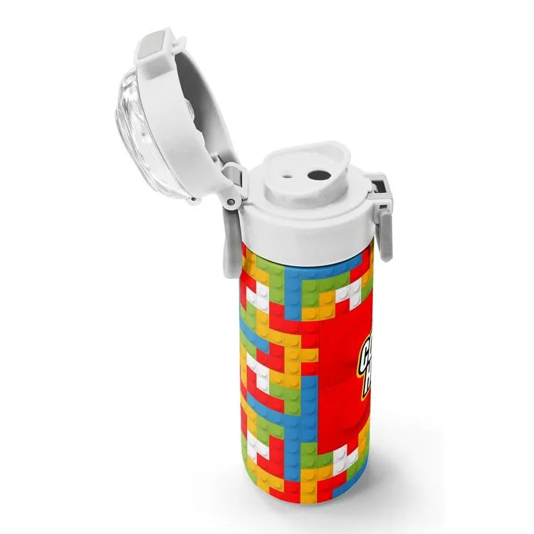 CORAL HIGH 31991 KIDS BLOK DESENLİ PİPETLİ VE DİREKT İÇİM ÇELİK TERMOS 500ML
