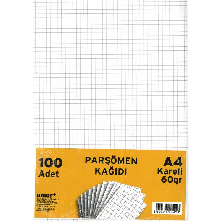 UMUR PARŞÖMEN KAĞIDI A4 100'LÜ 60 gr. TEK PAKET KARELİ